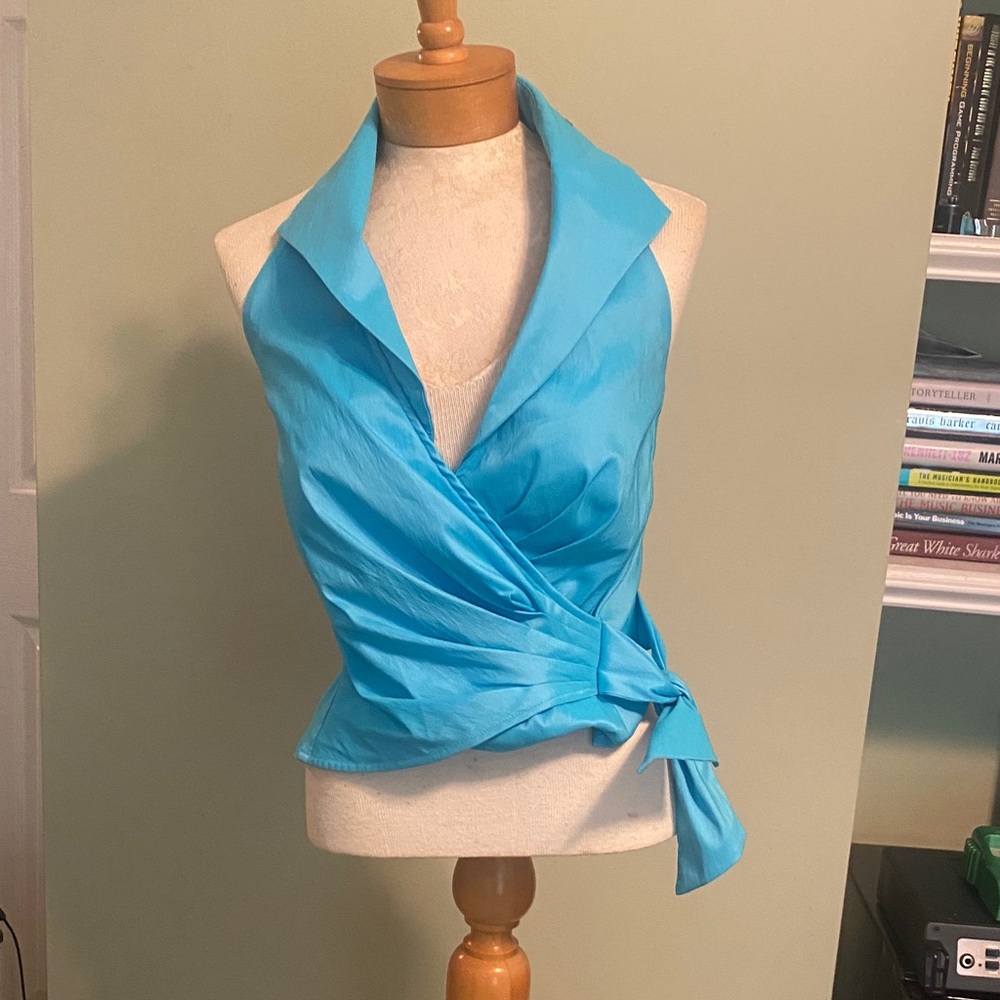 Elegant Blue Halter Wrap Top
